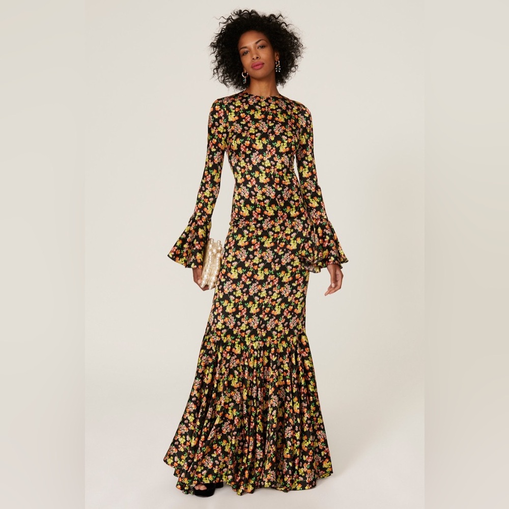 Caroline Constas Floral Maxi Dress - Black and Yellow